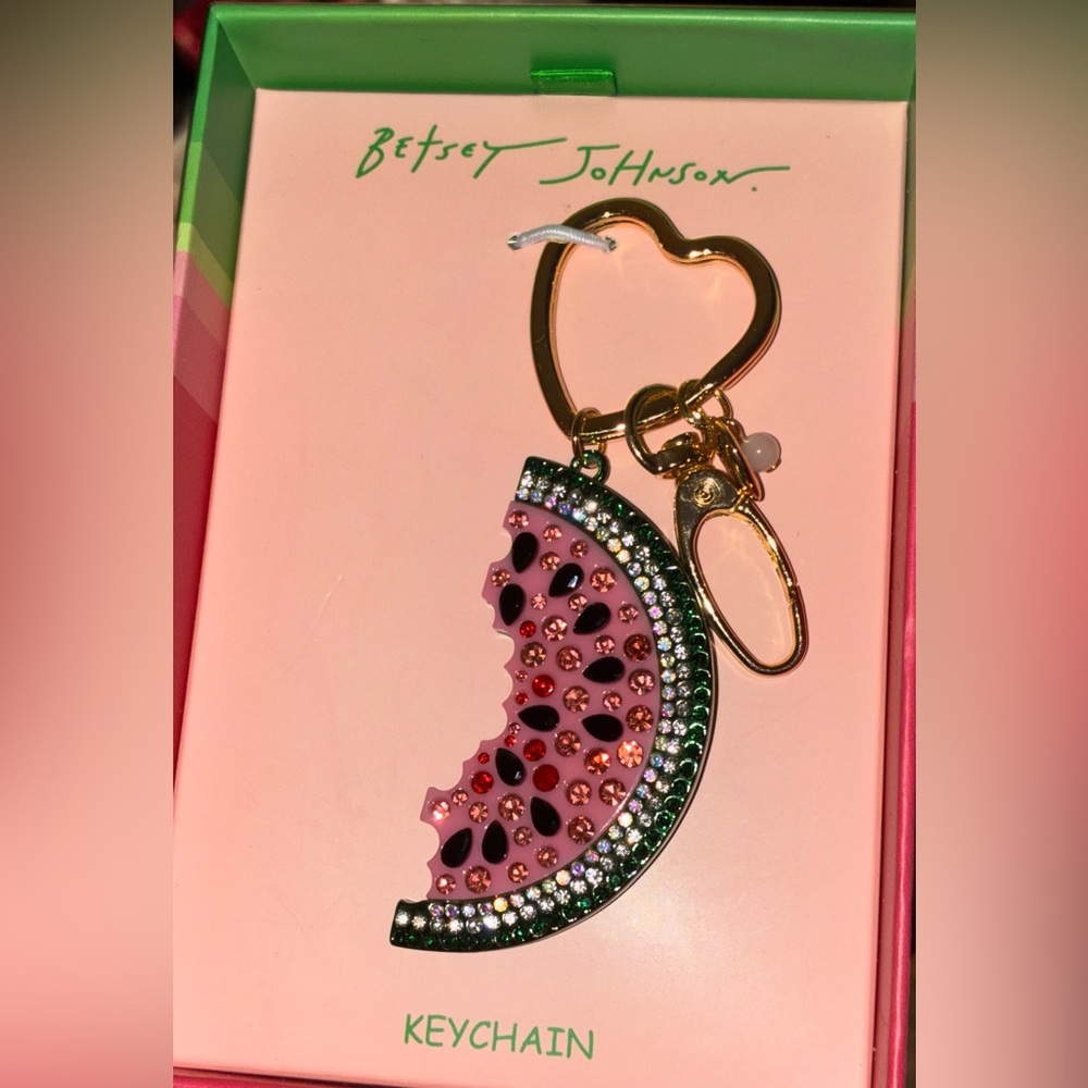 BETSEY JOHNSON Watermelon Viral Fun Crystal-Encrusted Keychain Bag Charm NEW NWT - Picture 4 of 8